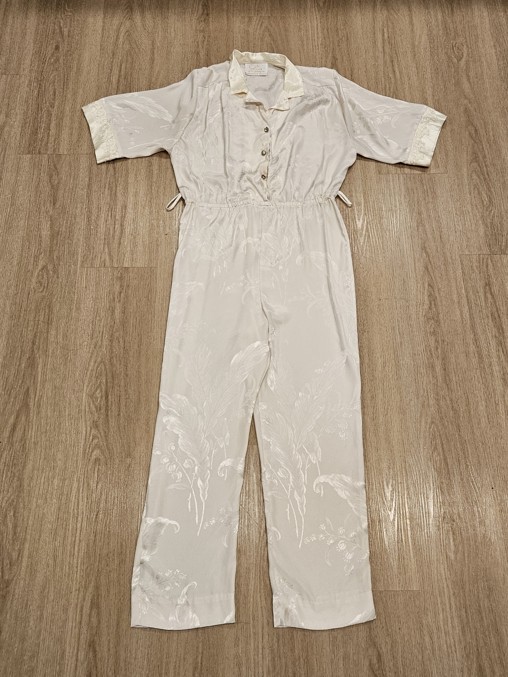 Vintage Lucie Ann Beverly Hills Satin Jacquard Damask Lounge Jumpsuit Romper USA